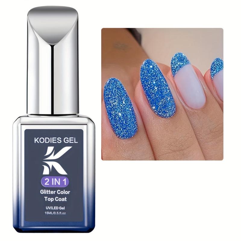 Sparkling Glitter Gel Polish 2-in-1 Top Coat No Wipe Varnish for Nail Art DIY