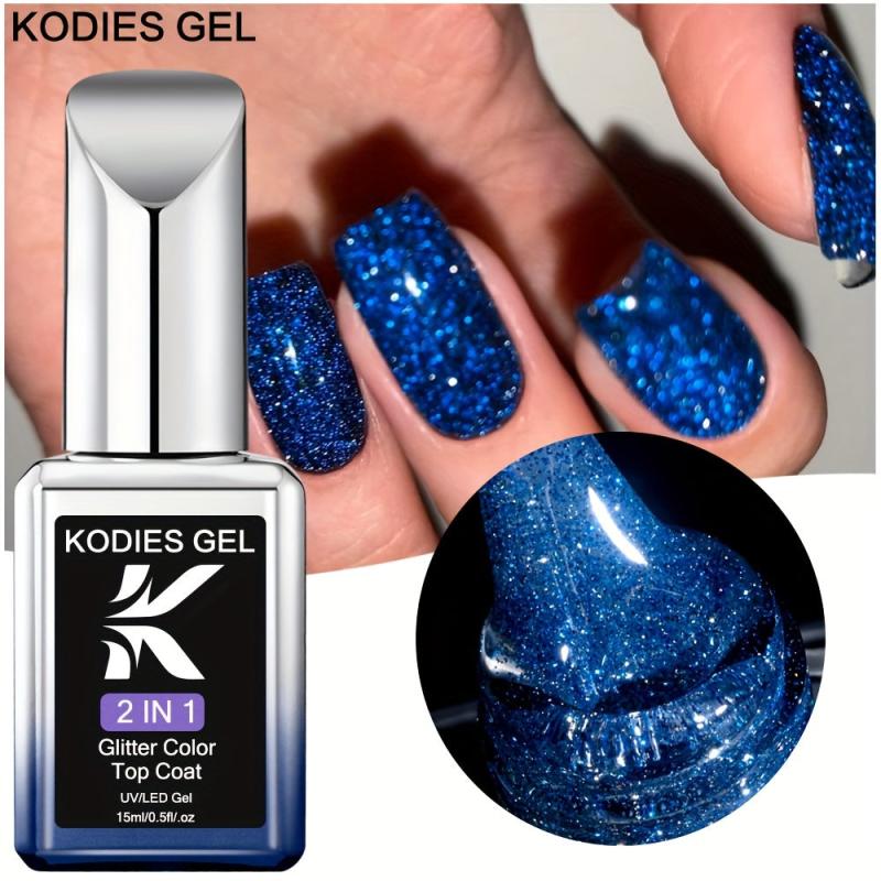 Sparkling Glitter Gel Polish 2-in-1 Top Coat No Wipe Varnish for Nail Art DIY