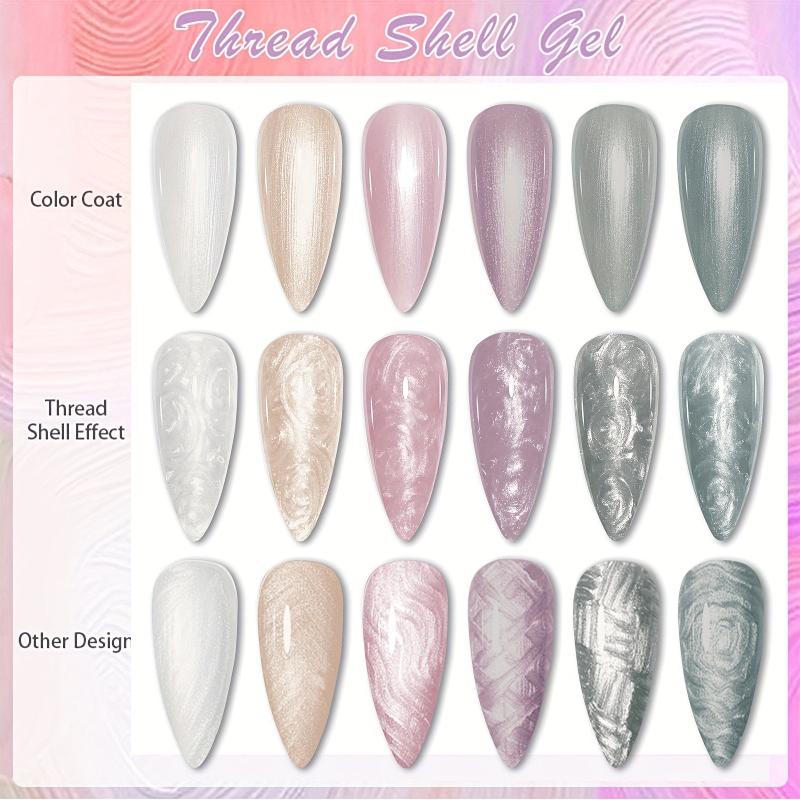 6Pcs Glitter Shell Thread Gel Nail Polish Kit
