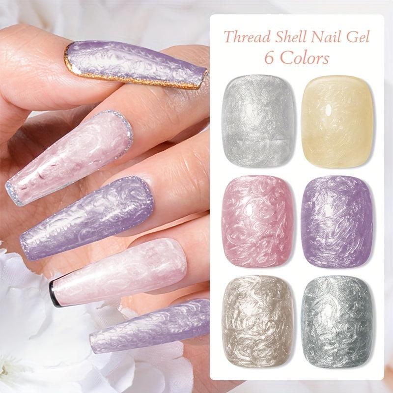 6Pcs Glitter Shell Thread Gel Nail Polish Kit