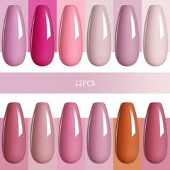 12 Colors Nude Pink Gel Nail Polish Set Soak Off No Wipe Gel Polish Kit