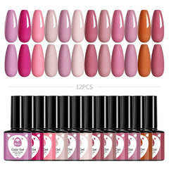 12 Colors Nude Pink Gel Nail Polish Set Soak Off No Wipe Gel Polish Kit