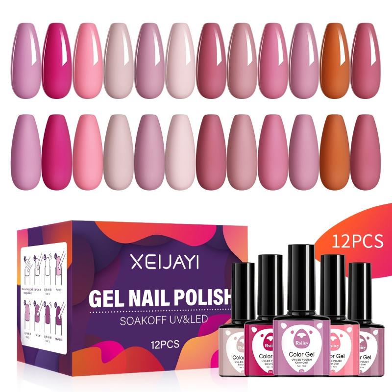 12 Colors Nude Pink Gel Nail Polish Set Soak Off No Wipe Gel Polish Kit