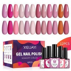 12 Colors Nude Pink Gel Nail Polish Set Soak Off No Wipe Gel Polish Kit