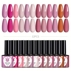 12 Colors Nude Pink Gel Nail Polish Set Soak Off No Wipe Gel Polish Kit