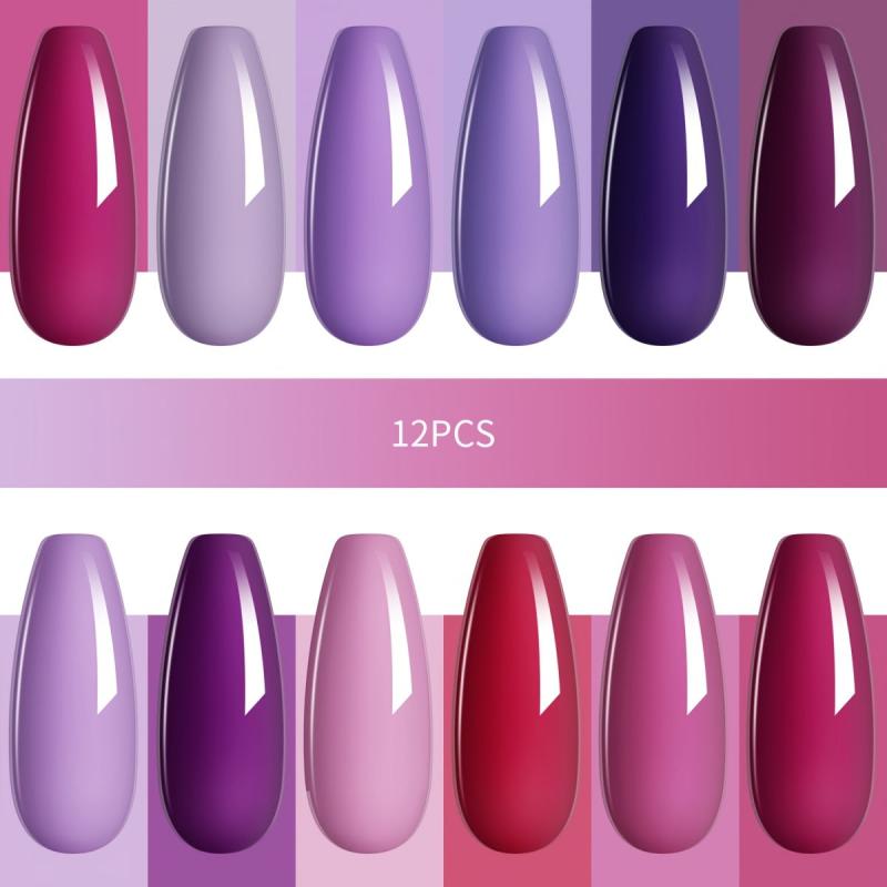 12 Colors Red Purple Collection Gel Nail Polish Starter Kit
