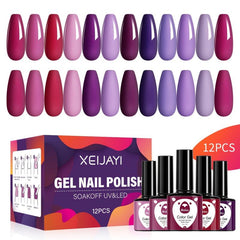 12 Colors Red Purple Collection Gel Nail Polish Starter Kit
