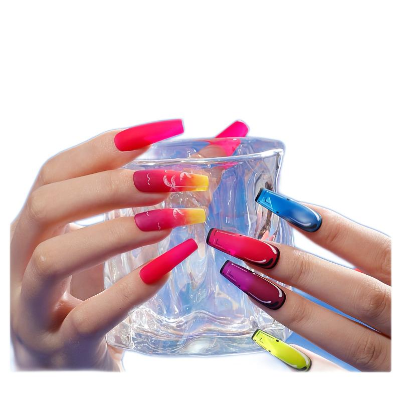 Neon Gel Nail Polish Set with Base & Top Coat Bright Red Purple Green Yellow 12p