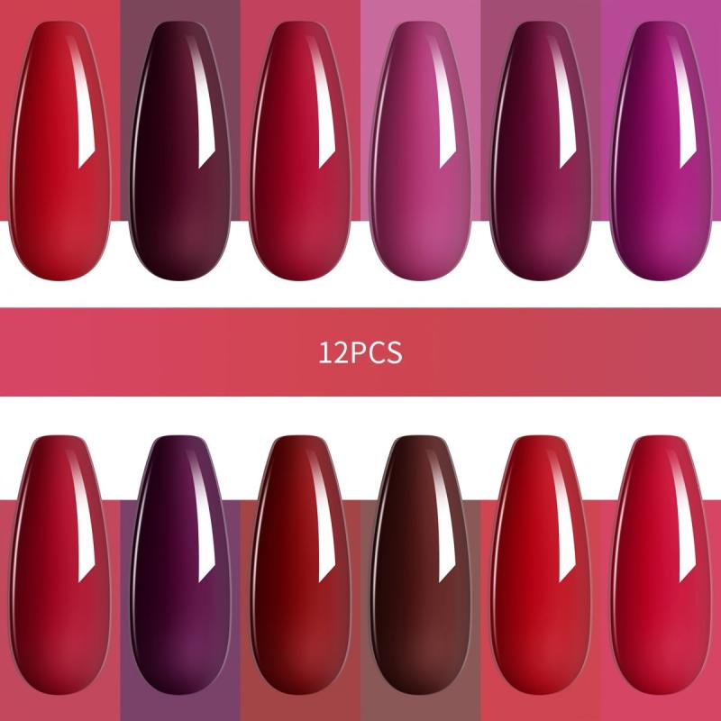 12 Colors Gel Nail Polish Starter Kit Red Purple Collection
