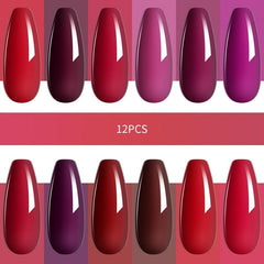 12 Colors Gel Nail Polish Starter Kit Red Purple Collection