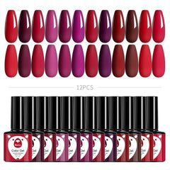 12 Colors Gel Nail Polish Starter Kit Red Purple Collection