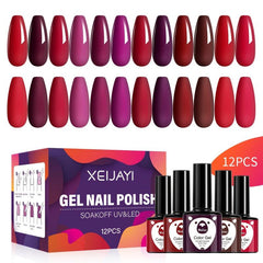 12 Colors Gel Nail Polish Starter Kit Red Purple Collection
