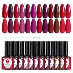 12 Colors Gel Nail Polish Starter Kit Red Purple Collection