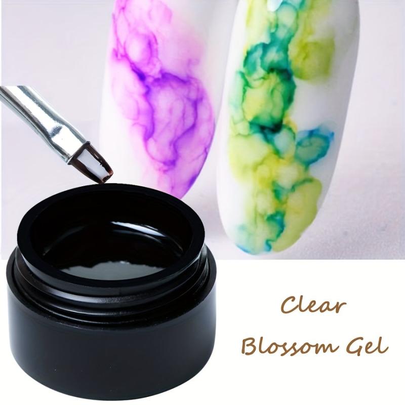 Clear Marble Watercolor Floral Print Gel Polish