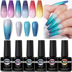 Reflective Glitter Gel Nail Polish Kit - Broken Diamond Gel Polish Set