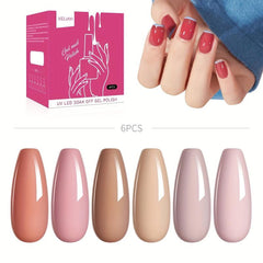 Brown Nude Gel Nail Polish Kit x6 Soak Off No Wipe Set for Fall Winter