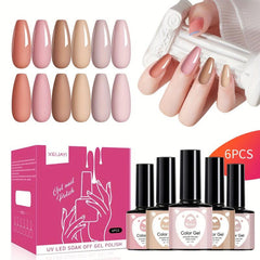Brown Nude Gel Nail Polish Kit x6 Soak Off No Wipe Set for Fall Winter
