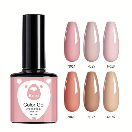 Brown Nude Gel Nail Polish Kit x6 Soak Off No Wipe Set for Fall Winter