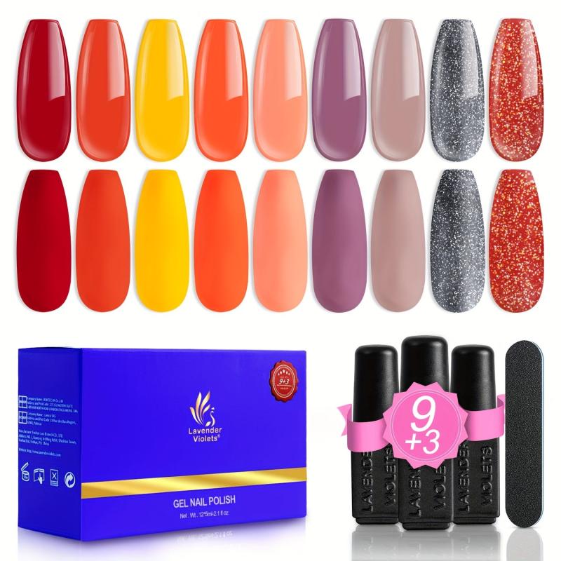 13pcs Halloween Gel Nail Polish Kit Red Orange Gel Polish