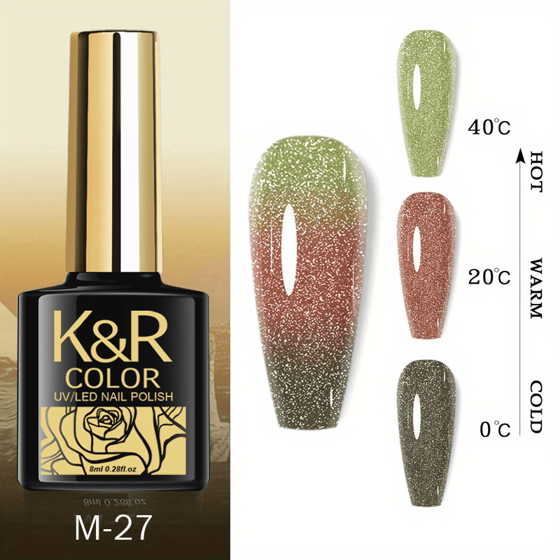 Reflective Glitter Diamond Gel Polish Pink Purple Temperature Changing Gel Nail