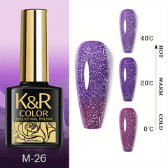 Reflective Glitter Diamond Gel Polish Pink Purple Temperature Changing Gel Nail