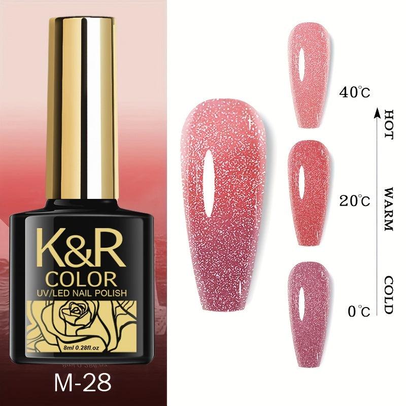 Reflective Glitter Diamond Gel Polish Pink Purple Temperature Changing Gel Nail