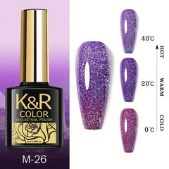 Reflective Glitter Diamond Gel Polish Pink Purple Temperature Changing Gel Nail