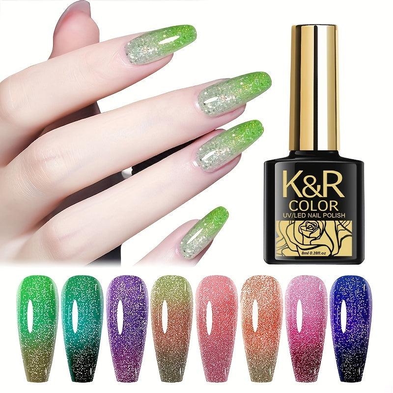 Reflective Glitter Diamond Gel Polish Pink Purple Temperature Changing Gel Nail