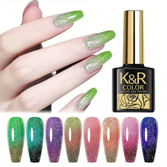 Reflective Glitter Diamond Gel Polish Pink Purple Temperature Changing Gel Nail