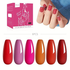 Gel Nail Polish Starter Kit Summer Red Collection 6 Colors