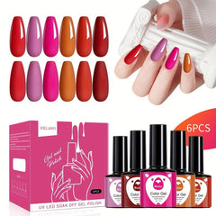 Gel Nail Polish Starter Kit Summer Red Collection 6 Colors