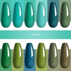 12 Colors Green Gel Nail Polish Set