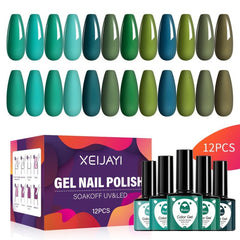 12 Colors Green Gel Nail Polish Set