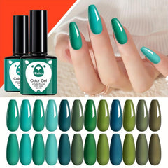12 Colors Green Gel Nail Polish Set