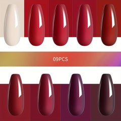 Gel Nail Polish Starter Kit 9 Colors Nude Red Collection Soak Off No Wipe