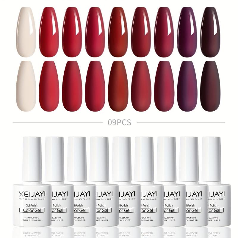 Gel Nail Polish Starter Kit 9 Colors Nude Red Collection Soak Off No Wipe