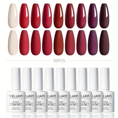 Gel Nail Polish Starter Kit 9 Colors Nude Red Collection Soak Off No Wipe