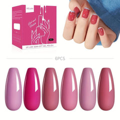 Nude Pink Gel Nail Polish Set Soak Off No Wipe Home Salon Kit