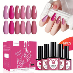 Nude Pink Gel Nail Polish Set Soak Off No Wipe Home Salon Kit