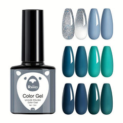 Cyan Silvery Glitter Gel Varnish 6 Colors Kit