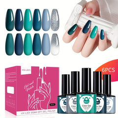 Cyan Silvery Glitter Gel Varnish 6 Colors Kit