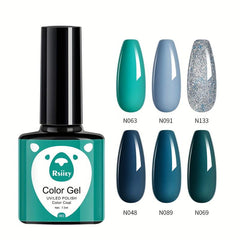 Cyan Silvery Glitter Gel Varnish 6 Colors Kit