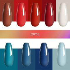 Red Gel Nail Polish Kit - 9 Colors Soak Off No Wipe Set