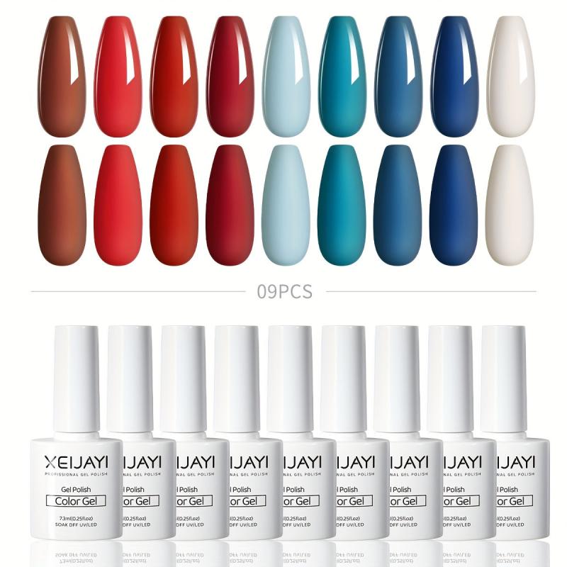 Red Gel Nail Polish Kit - 9 Colors Soak Off No Wipe Set