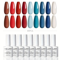 Red Gel Nail Polish Kit - 9 Colors Soak Off No Wipe Set