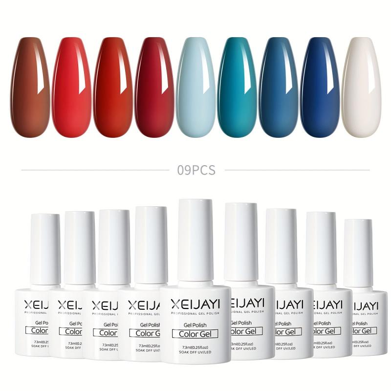 Red Gel Nail Polish Kit - 9 Colors Soak Off No Wipe Set