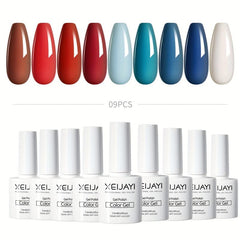 Red Gel Nail Polish Kit - 9 Colors Soak Off No Wipe Set