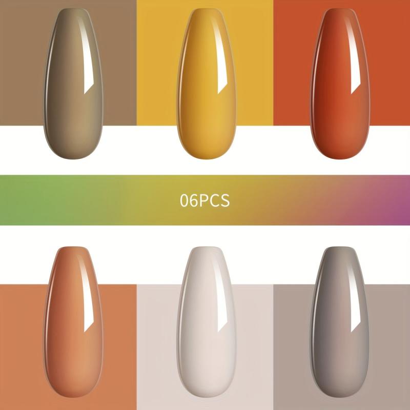 6 Colors Gel Nail Polish Starter Kit Gray Orange Collection Soak Off