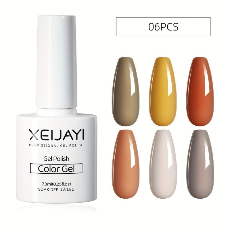 6 Colors Gel Nail Polish Starter Kit Gray Orange Collection Soak Off