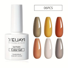 6 Colors Gel Nail Polish Starter Kit Gray Orange Collection Soak Off